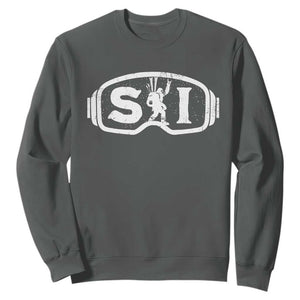 Bigfoot Skiing Sweatshirt Sasquatch Goggles Skiing Snow Ski Lover Skier TS10 Dark Heather Print Your Wear