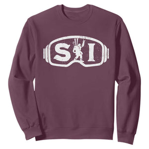 Bigfoot Skiing Sweatshirt Sasquatch Goggles Skiing Snow Ski Lover Skier TS10 Maroon Print Your Wear