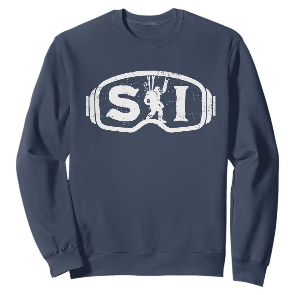 Bigfoot Skiing Sweatshirt Sasquatch Goggles Skiing Snow Ski Lover Skier TS10 Navy Print Your Wear