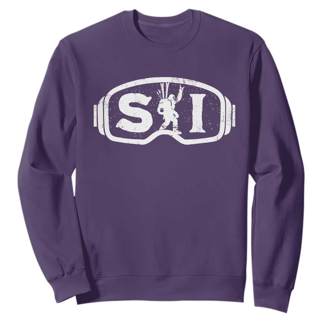 Bigfoot Skiing Sweatshirt Sasquatch Goggles Skiing Snow Ski Lover Skier TS10 Purple Print Your Wear
