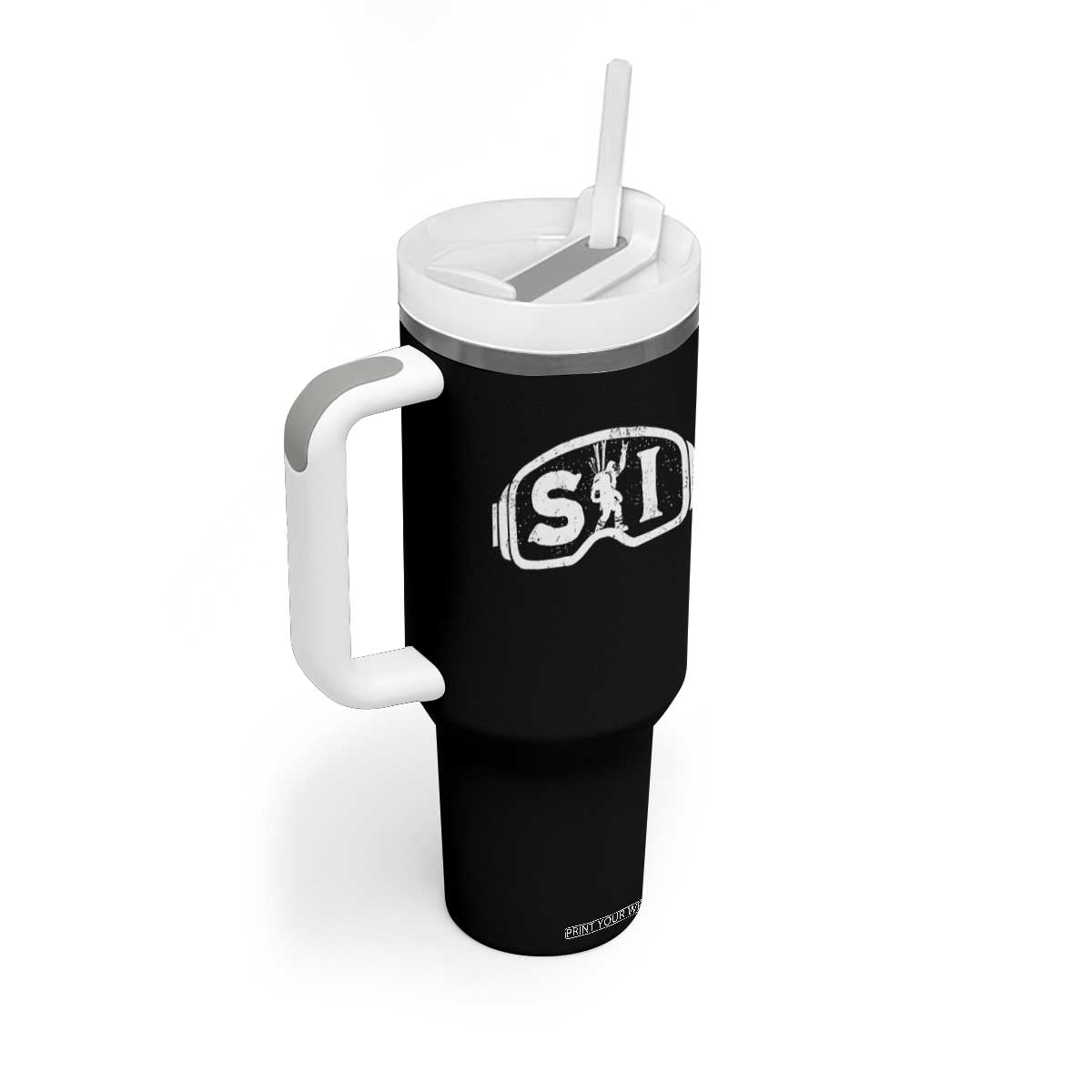 Bigfoot Skiing Tumbler With Handle Sasquatch Goggles Skiing Snow Ski Lover Skier TS10 Print Your Wear