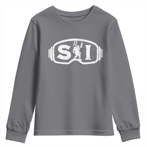 Bigfoot Skiing Youth Sweatshirt Sasquatch Goggles Skiing Snow Ski Lover Skier TS10 Charcoal Print Your Wear