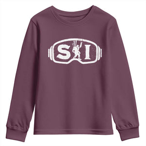 Bigfoot Skiing Youth Sweatshirt Sasquatch Goggles Skiing Snow Ski Lover Skier TS10 Maroon Print Your Wear