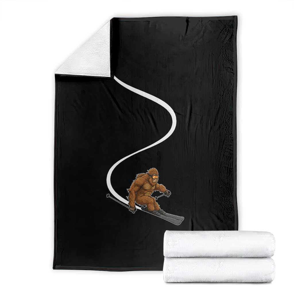 Bigfoot Skiing Throw Blanket Funny Sasquatch Ski Lover Mountain Skier Winter Sports TS10 Black Print Your Wear