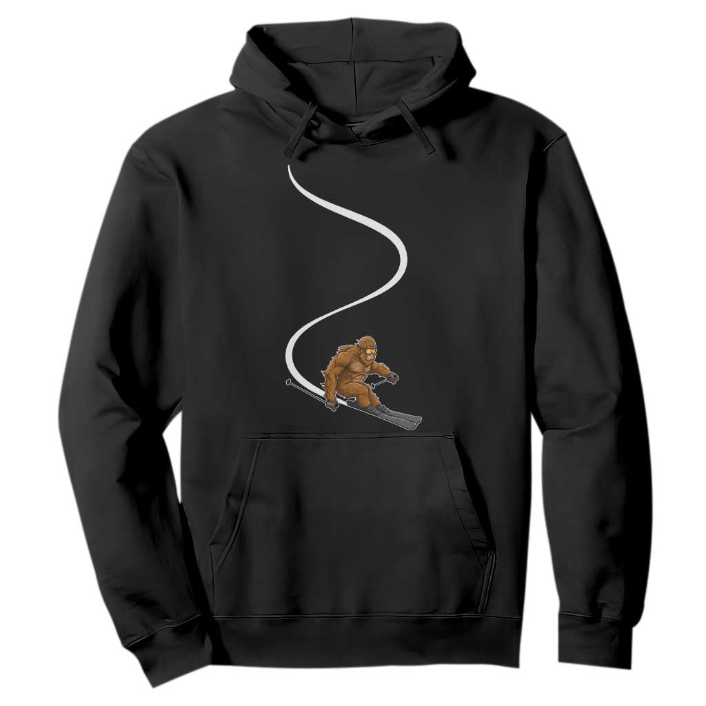 Bigfoot Skiing Hoodie Funny Sasquatch Ski Lover Mountain Skier Winter Sports TS10 Black Print Your Wear