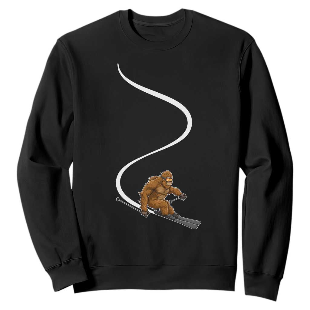 Bigfoot Skiing Sweatshirt Funny Sasquatch Ski Lover Mountain Skier Winter Sports TS10 Black Print Your Wear