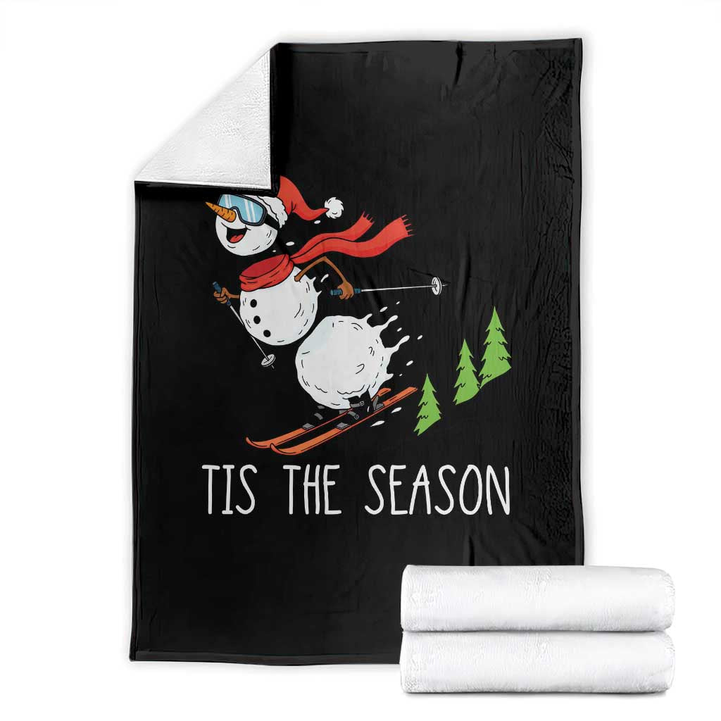 Funny Skiing Snowman Throw Blanket Funny Tis The Season Snow Ski Lover Skier TS10 Black Print Your Wear
