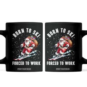 Skiing Santa Christmas Coffee Mug Funny Born to Ski Forced to Work TS10 Black Print Your Wear