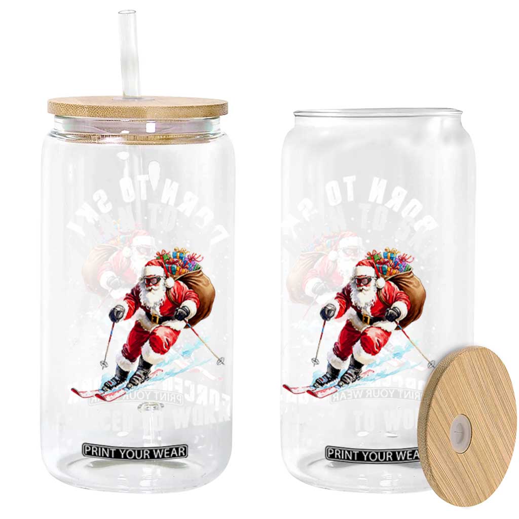 Skiing Santa Christmas Glass Can Funny Born to Ski Forced to Work TS10 Print Your Wear