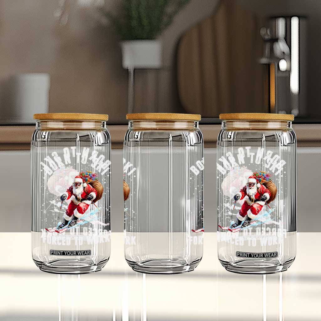Skiing Santa Christmas Glass Can Funny Born to Ski Forced to Work TS10 Print Your Wear