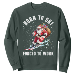 Skiing Santa Christmas Sweatshirt Funny Born to Ski Forced to Work TS10 Dark Forest Green Print Your Wear