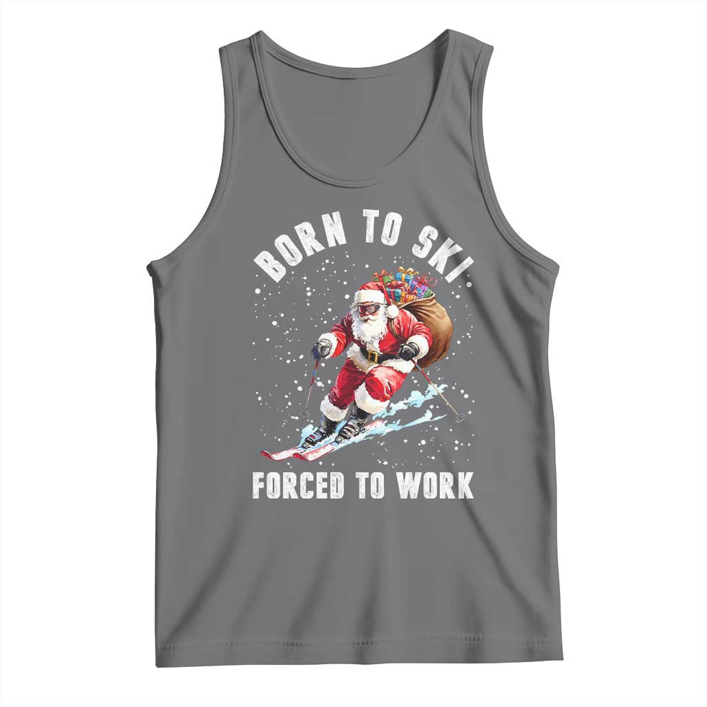 Skiing Santa Christmas Tank Top Funny Born to Ski Forced to Work TS10 Black Heather Print Your Wear
