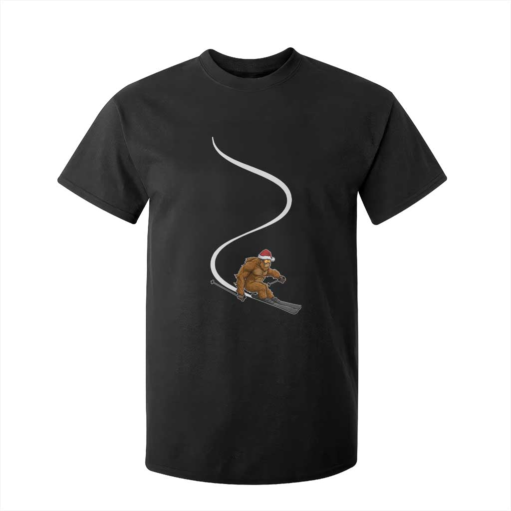Christmas Bigfoot Skiing T Shirt For Kid Funny Santa Sasquatch Ski Lover Mountain Skier Winter Sports TS10 Black Print Your Wear
