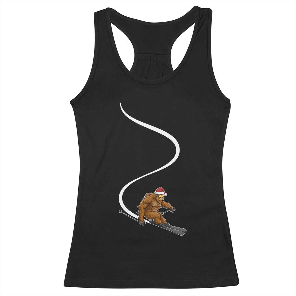 Christmas Bigfoot Skiing Racerback Tank Top Funny Santa Sasquatch Ski Lover Mountain Skier Winter Sports TS10 Black Print Your Wear