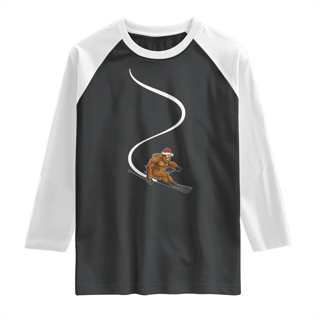 Christmas Bigfoot Skiing Raglan Shirt Funny Santa Sasquatch Ski Lover Mountain Skier Winter Sports TS10 Black White Print Your Wear