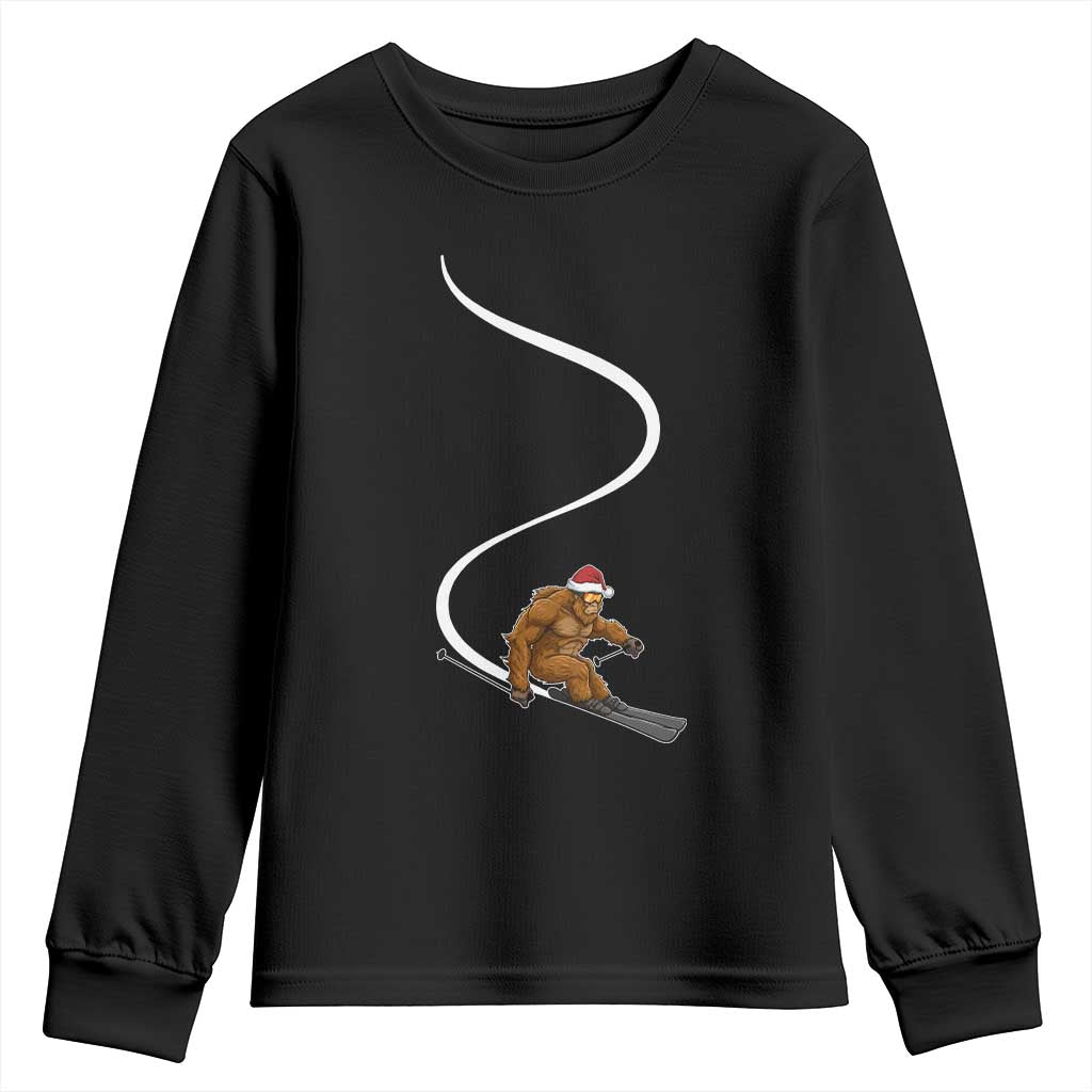 Christmas Bigfoot Skiing Youth Sweatshirt Funny Santa Sasquatch Ski Lover Mountain Skier Winter Sports TS10 Black Print Your Wear
