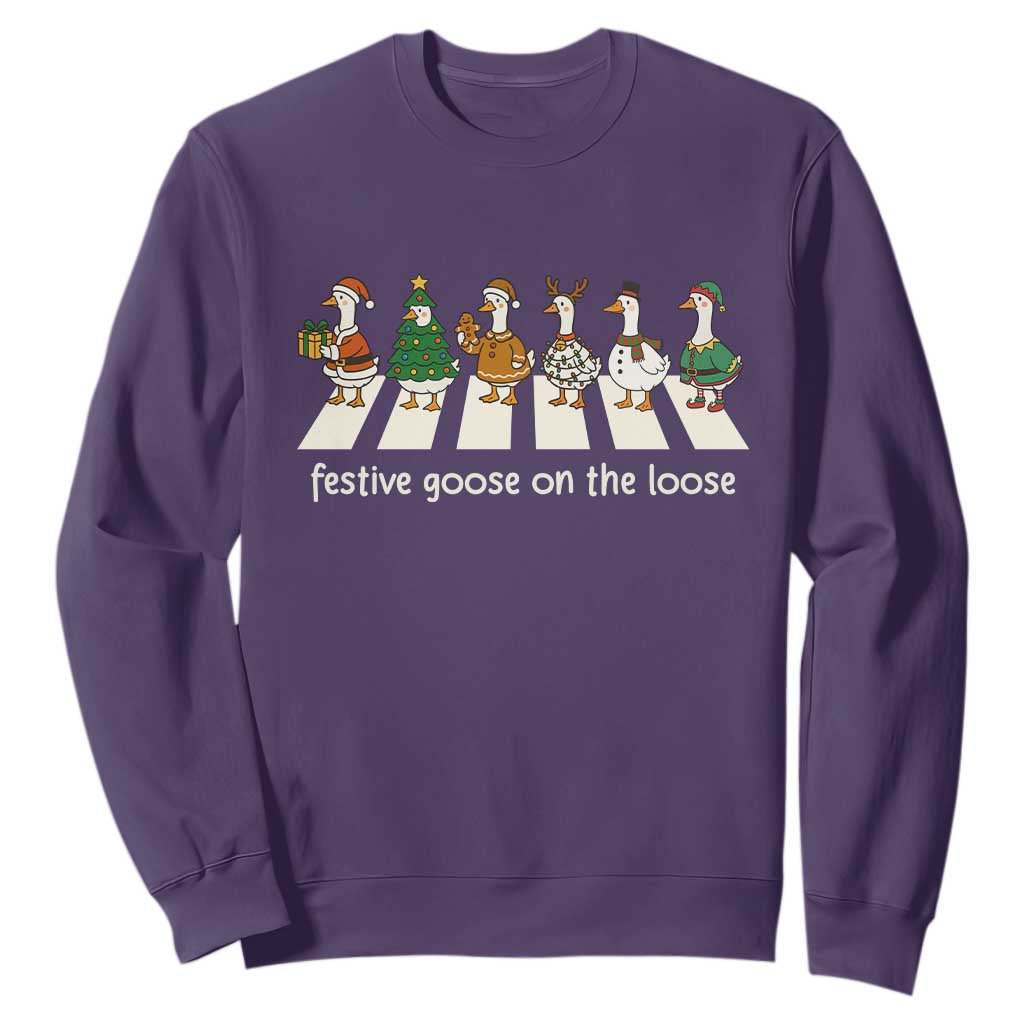 Funny Christmas Goose Sweatshirt Festive Goose On The Loose Xmas Meme TS10 Purple Print Your Wear
