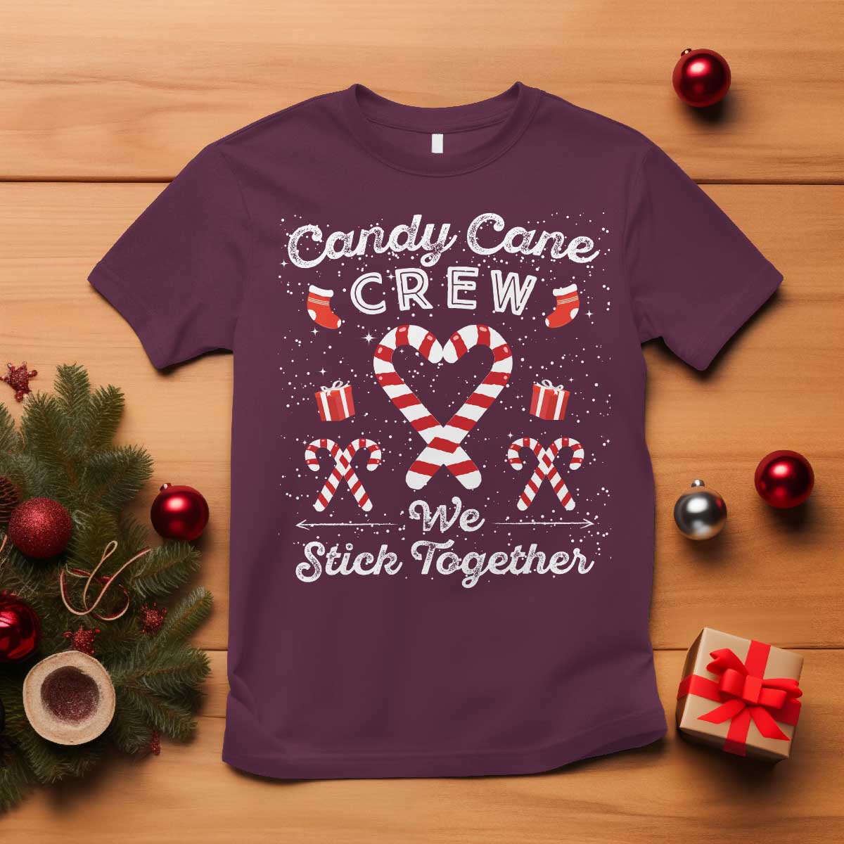 Christmas Family Matching T Shirt Candy Cane Heart Holiday TS10 Maroon Print Your Wear