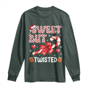 Funny Christmas Long Sleeve Shirt Sweet But Twisted Candy Cane Xmas Holiday TS10 Dark Forest Green Print Your Wear