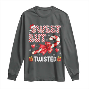 Funny Christmas Long Sleeve Shirt Sweet But Twisted Candy Cane Xmas Holiday TS10 Dark Heather Print Your Wear