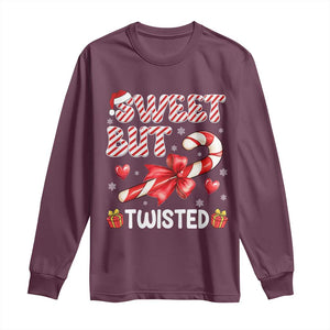 Funny Christmas Long Sleeve Shirt Sweet But Twisted Candy Cane Xmas Holiday TS10 Maroon Print Your Wear