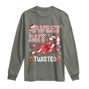 Funny Christmas Long Sleeve Shirt Sweet But Twisted Candy Cane Xmas Holiday TS10 Military Green Print Your Wear