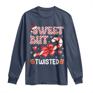 Funny Christmas Long Sleeve Shirt Sweet But Twisted Candy Cane Xmas Holiday TS10 Navy Print Your Wear