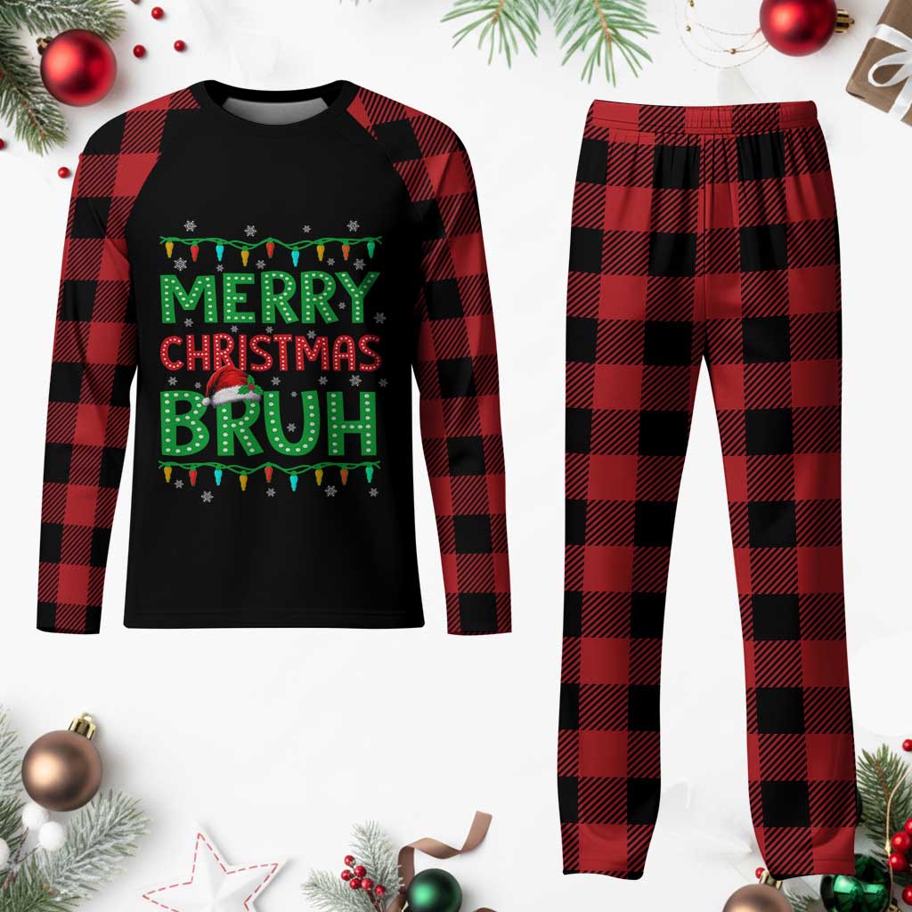 Merry Xmas Bruh Plaid Pajama Set Meme Funny Saying Bro Greeting TS10 Buffalo Plaid Print Your Wear