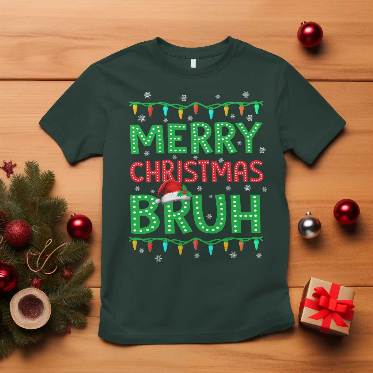 Merry Christmas Bruh T Shirt Meme Funny Saying Bro Greeting TS10 Dark Forest Green Print Your Wear
