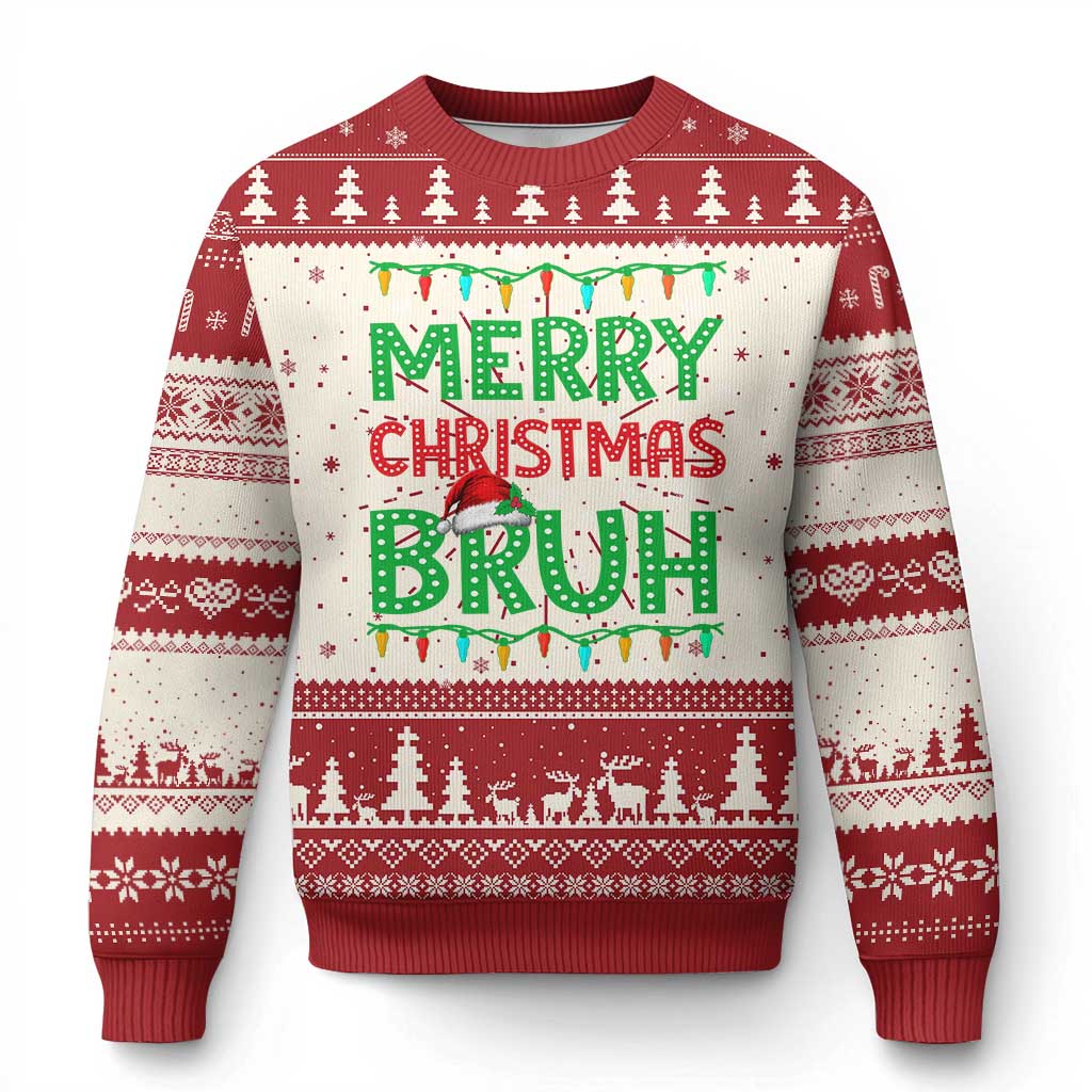 Merry Xmas Bruh Ugly Christmas Sweater Meme Funny Saying Bro Greeting TS10 Red Print Your Wear