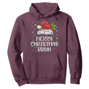 Merry Christmas Bruh Hoodie Funny Saying Santa Claus Christmas Lights Pajama TS10 Maroon Print Your Wear