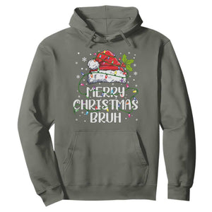 Merry Christmas Bruh Hoodie Funny Saying Santa Claus Christmas Lights Pajama TS10 Military Green Print Your Wear