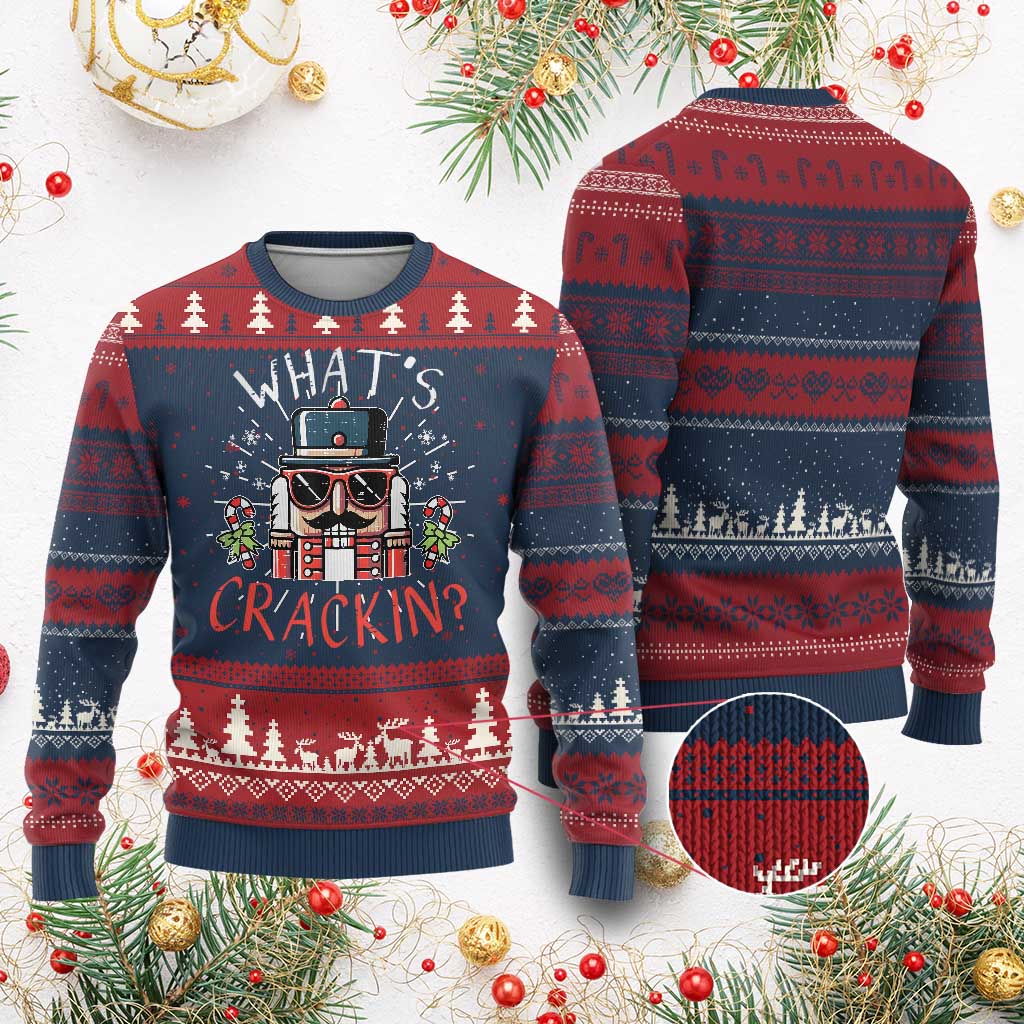 Xmas Nutcracker Ugly Christmas Sweater Whats Crackin Funny Xmas TS10 Burgundy Print Your Wear