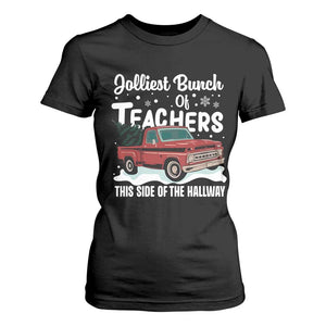 Teacher Christmas T Shirt For Women Vintage Jolliest Bunch Of Teachers This Side Of The Hallway TS10 Black Print Your Wear