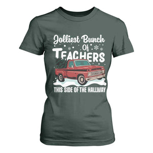 Teacher Christmas T Shirt For Women Vintage Jolliest Bunch Of Teachers This Side Of The Hallway TS10 Dark Forest Green Print Your Wear