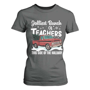 Teacher Christmas T Shirt For Women Vintage Jolliest Bunch Of Teachers This Side Of The Hallway TS10 Dark Heather Print Your Wear