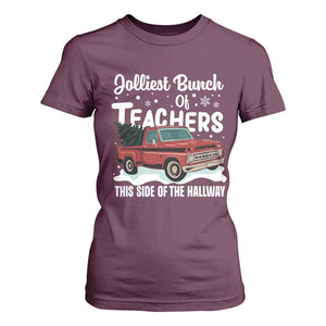 Teacher Christmas T Shirt For Women Vintage Jolliest Bunch Of Teachers This Side Of The Hallway TS10 Maroon Print Your Wear