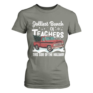 Teacher Christmas T Shirt For Women Vintage Jolliest Bunch Of Teachers This Side Of The Hallway TS10 Military Green Print Your Wear