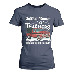 Teacher Christmas T Shirt For Women Vintage Jolliest Bunch Of Teachers This Side Of The Hallway TS10 Navy Print Your Wear