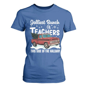 Teacher Christmas T Shirt For Women Vintage Jolliest Bunch Of Teachers This Side Of The Hallway TS10 Royal Blue Print Your Wear