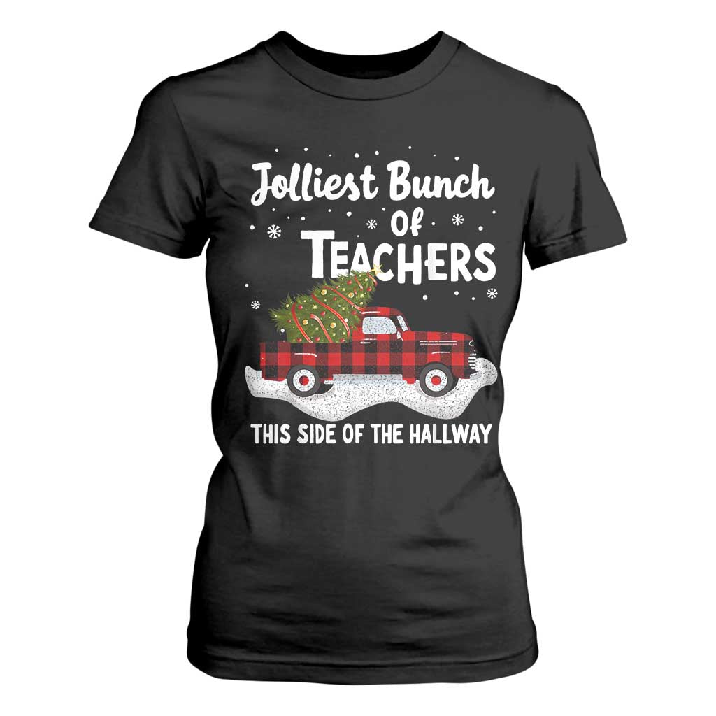 Teacher Christmas T Shirt For Women Jolliest Bunch Of Teachers This Side Of The Hallway TS10 Black Print Your Wear