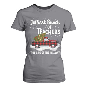 Teacher Christmas T Shirt For Women Jolliest Bunch Of Teachers This Side Of The Hallway TS10 Charcoal Print Your Wear