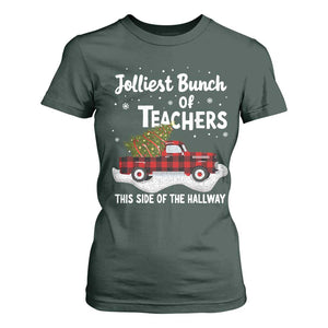 Teacher Christmas T Shirt For Women Jolliest Bunch Of Teachers This Side Of The Hallway TS10 Dark Forest Green Print Your Wear