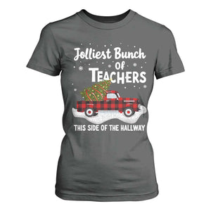 Teacher Christmas T Shirt For Women Jolliest Bunch Of Teachers This Side Of The Hallway TS10 Dark Heather Print Your Wear