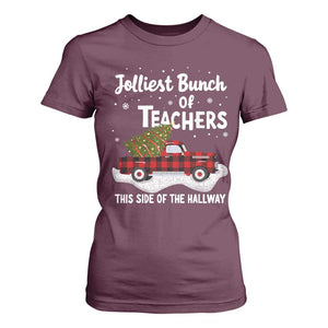 Teacher Christmas T Shirt For Women Jolliest Bunch Of Teachers This Side Of The Hallway TS10 Maroon Print Your Wear