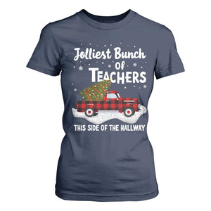 Teacher Christmas T Shirt For Women Jolliest Bunch Of Teachers This Side Of The Hallway TS10 Navy Print Your Wear