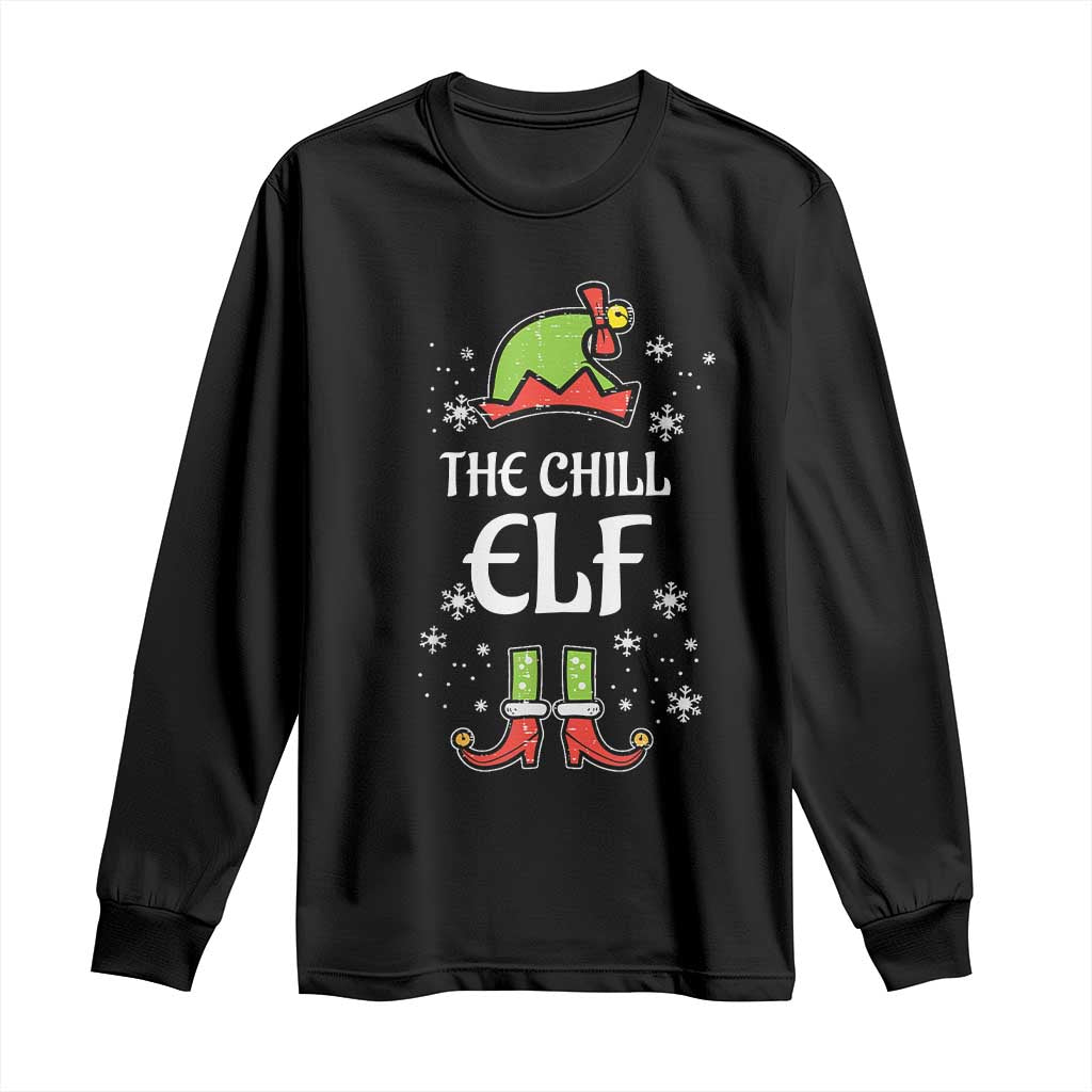 Funny Christmas Chill Guy Long Sleeve Shirt The Chill Elf Meme Xmas Family Match TS10 Black Print Your Wear