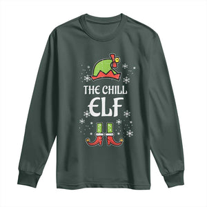 Funny Christmas Chill Guy Long Sleeve Shirt The Chill Elf Meme Xmas Family Match TS10 Dark Forest Green Print Your Wear