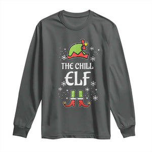 Funny Christmas Chill Guy Long Sleeve Shirt The Chill Elf Meme Xmas Family Match TS10 Dark Heather Print Your Wear