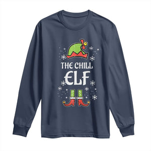 Funny Christmas Chill Guy Long Sleeve Shirt The Chill Elf Meme Xmas Family Match TS10 Navy Print Your Wear